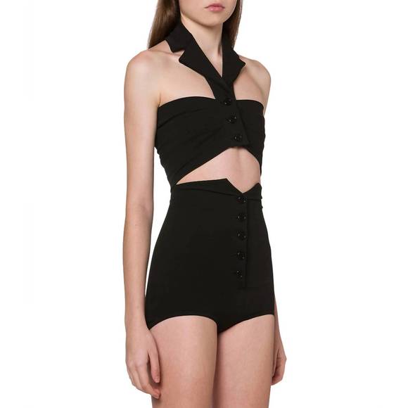 NEW PHILOSOPHY DI LORENZO SERAFINI draped crop top in stretch poplin in black
